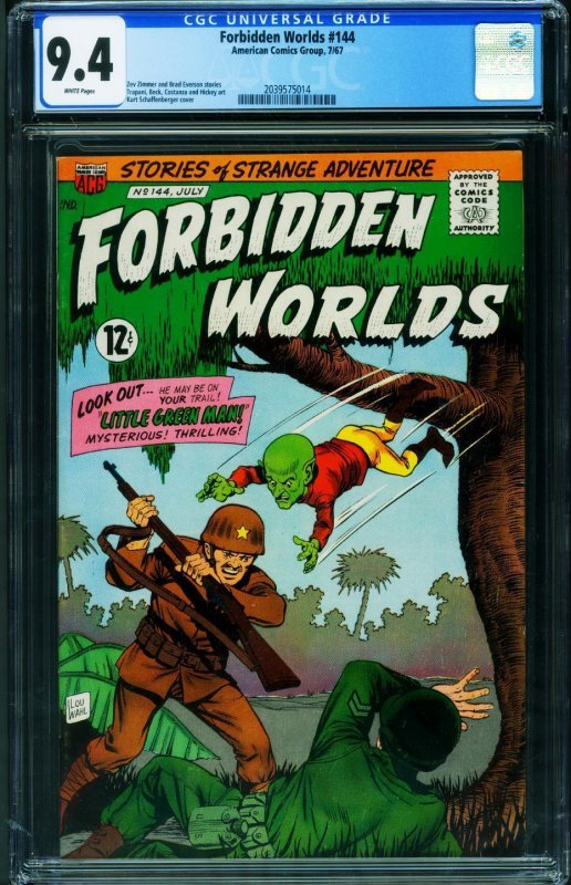 Forbidden Worlds #144 (1967), CGC 9.4 graded comic book, Universal Blue label — front cover in its holder