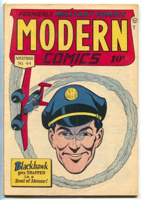 Modern Comics #44 (1945), raw comic book in FN+ condition — front cover