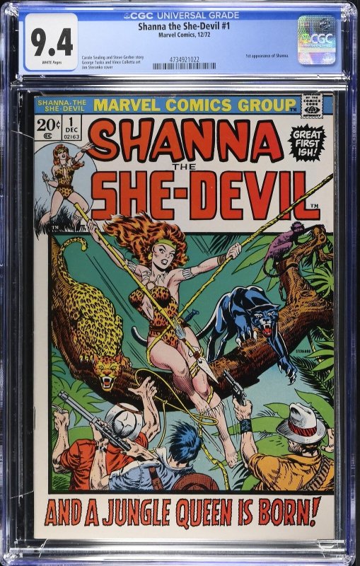 Shanna the She-Devil #1 (Marvel Comics, 1972), CGC 9.4 graded comic book, Universal Blue label — front cover in its holder