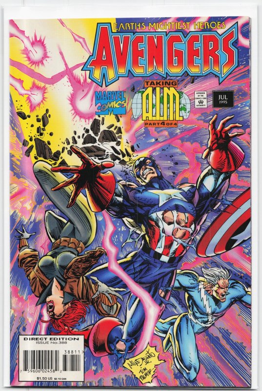 The Avengers #388 (Marvel Comics, 1995), raw, ungraded comic book — front cover