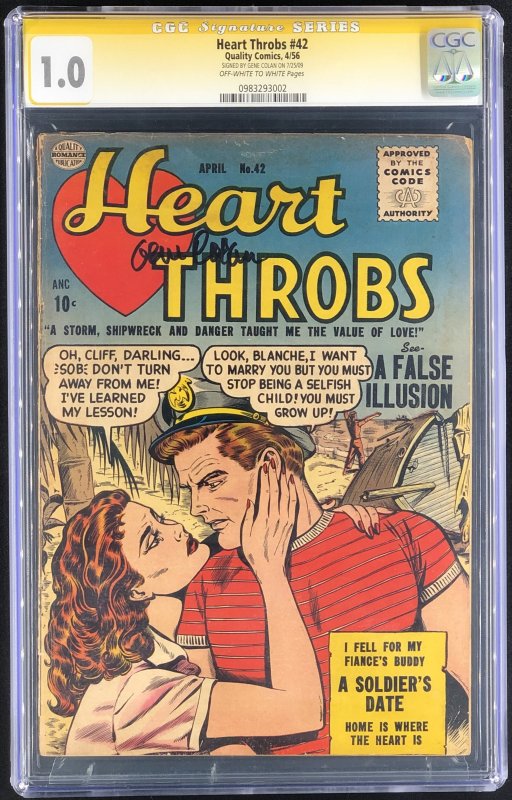 Heart Throbs #42 (1956), CGC 1.0 graded comic book, Signature Series label — front cover in its holder