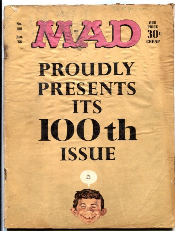 MAD Magazine #100-1966-Mingo-Drucker-Ricard-Berg-low Grade F/G (EC Comics), raw, ungraded comic book — front cover