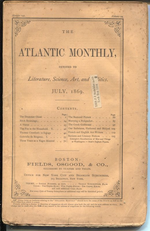 Pulp: Atlantic Monthly 1869-145+ Years Old-literature-art-science-VG, raw comic book in VG condition — front cover