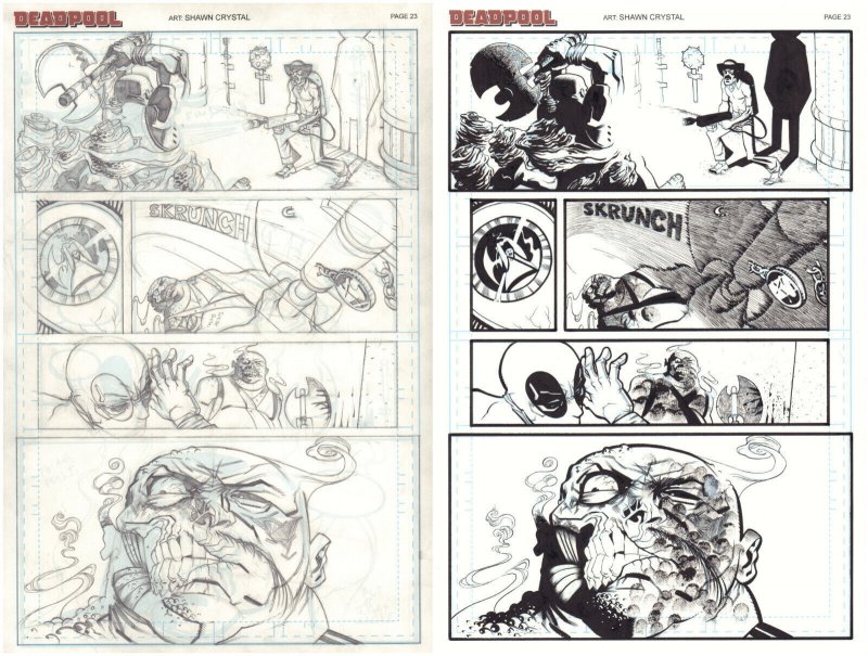 Deadpool #? P.23 - Pencil & Ink Versions 2pc Set - art by Shawn Crystal, raw, ungraded comic book — front cover