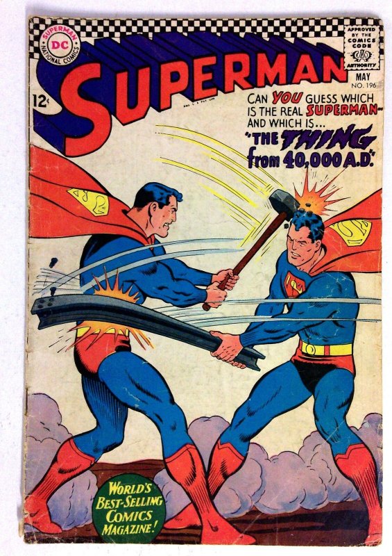 Superman #196 (DC Comics, 1967), raw comic book in VG condition — front cover