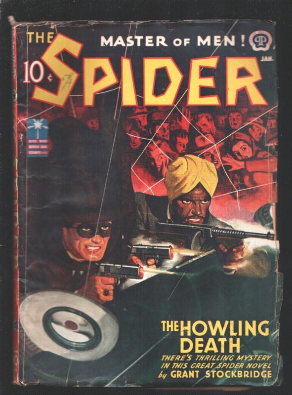 Spider 1/1943-Popular-"The Howling Death"-Cover art by Rafael DeSoto-Ram Sing... (Popular Publications, 1943), raw, ungraded comic book — front cover
