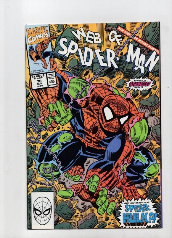 Web of Spider-Man #70 (Marvel Comics, 1990), raw comic book in NM- 9.2 condition — front cover