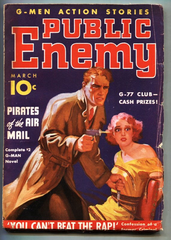 Pulp: Public Enemy 1936 March Hero Pulp Magazine-Hugh B. Cave (1936), raw, ungraded comic book — front cover