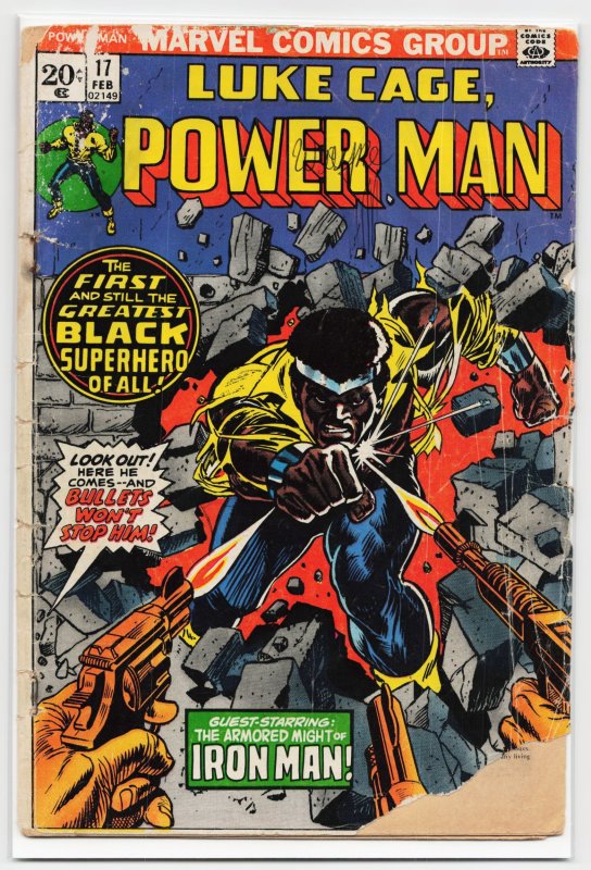 Power Man #17 (Marvel Comics, 1974), raw, ungraded comic book — front cover