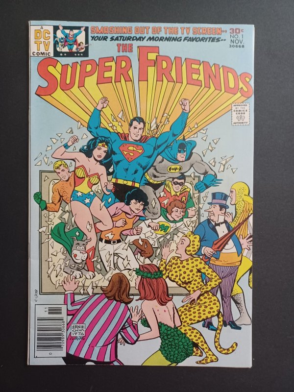 Super Friends #1 (DC Comics, 1976), raw comic book in VF/NM condition — front cover