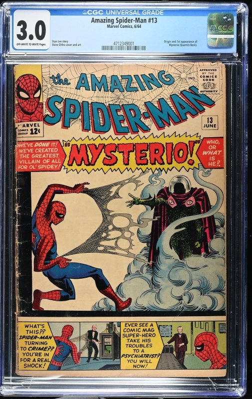 Amazing Spider-Man #13 (Marvel Comics, 1964), CGC 3.0 graded comic book, Universal Blue label — front cover in its holder