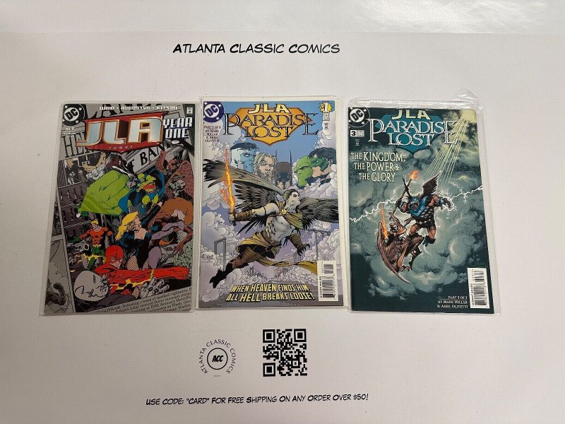 3 DC Comic Books JLA Year 1 #1, raw, ungraded comic book — front cover