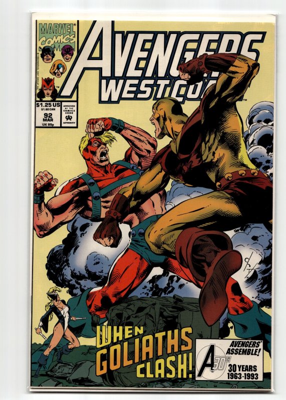 Avengers West Coast #92 (Marvel Comics, 1993), raw, ungraded comic book — front cover