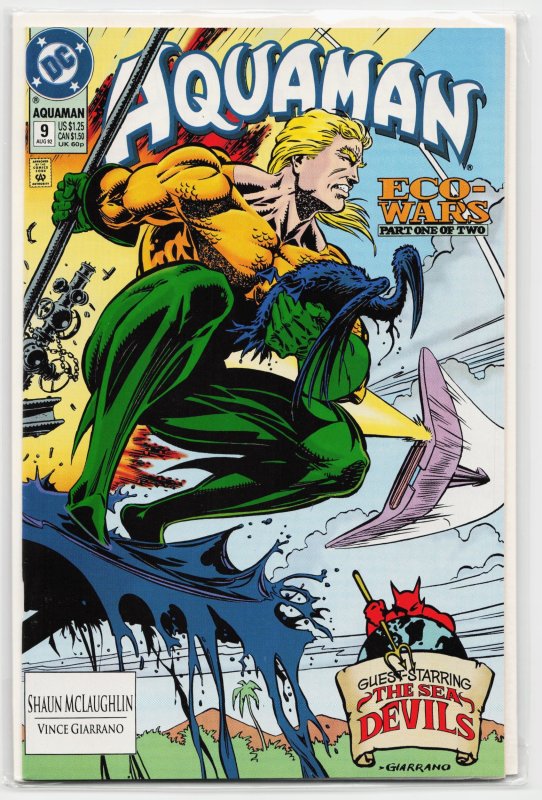 Aquaman #9 (DC Comics, 1992), raw, ungraded comic book — front cover