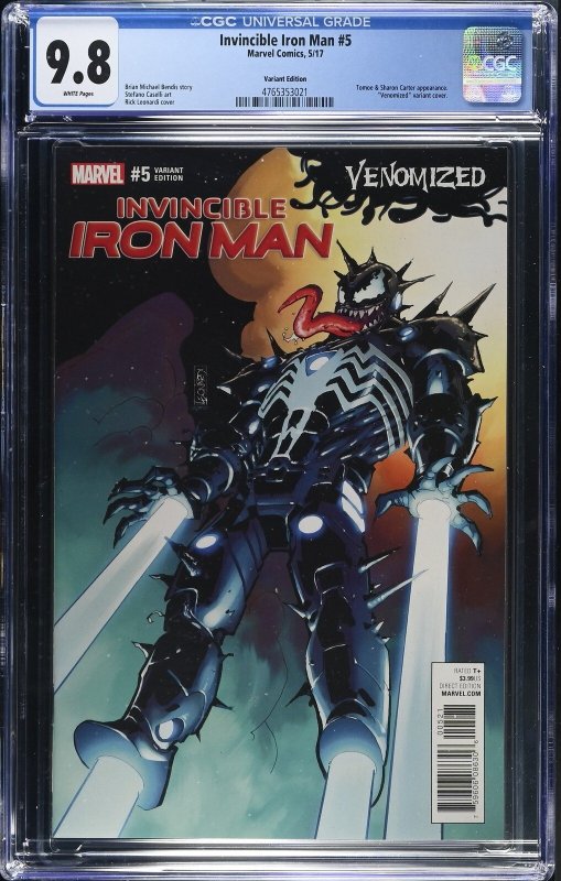 Invincible Iron Man #5 (Marvel Comics, 2017), CGC 9.8 graded comic book, Universal Blue label — front cover in its holder