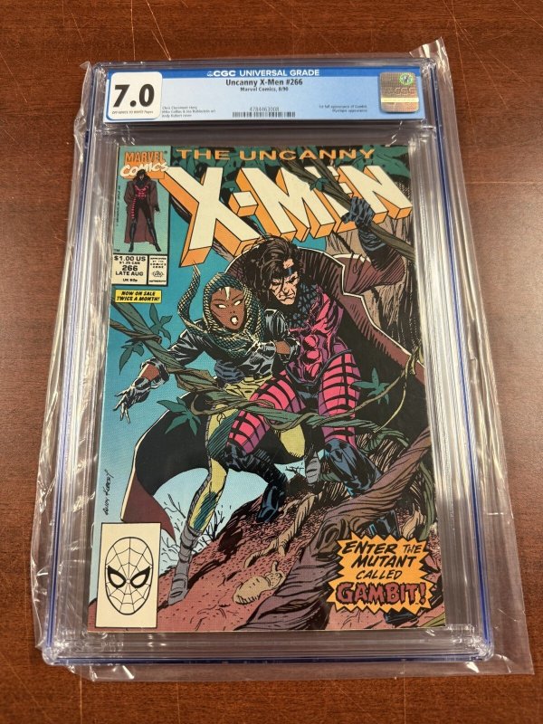 Uncanny X-Men #266 (Marvel Comics, 1990), CGC 7.0 graded comic book, Universal Blue label — front cover in its holder