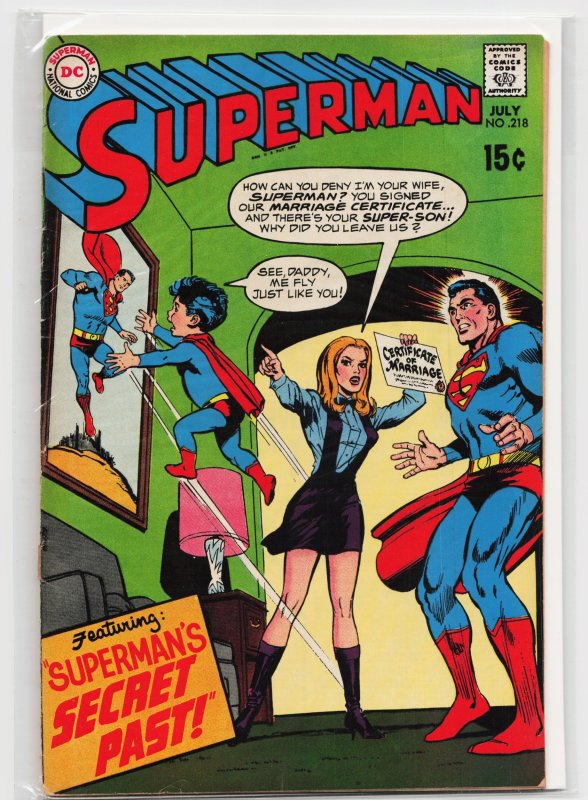 Superman #218 (DC Comics, 1969), raw, ungraded comic book — front cover