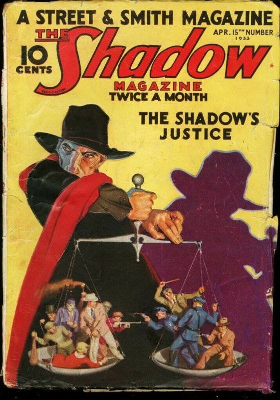Shadow 1933 Apr 1 Walter Gibson Shadow's Justice Pulp G/vg (Street & Smith, 1933), raw comic book in VG condition — front cover