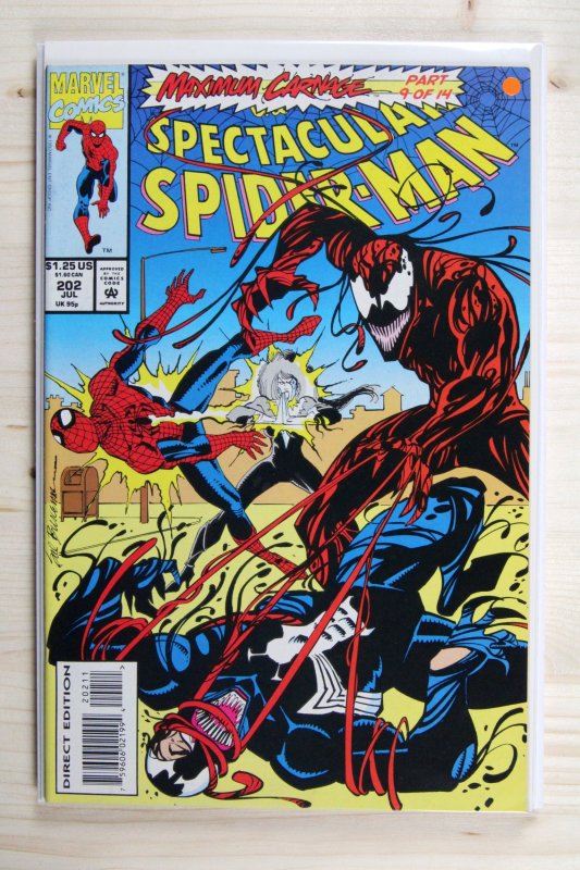 The Spectacular Spider-Man #202 (Marvel Comics, 1993), raw comic book in NM- 9.2 condition — front cover