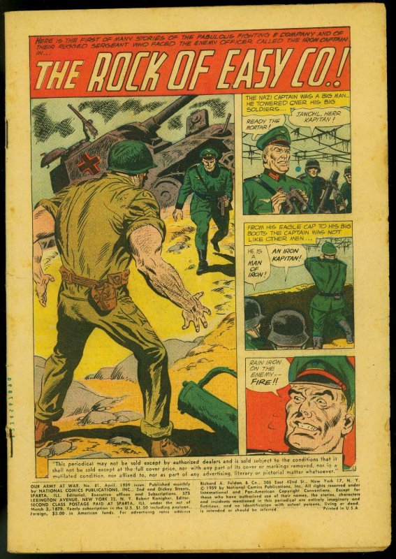 Our Army at War #81 (DC Comics, 1959), raw, ungraded comic book — front cover