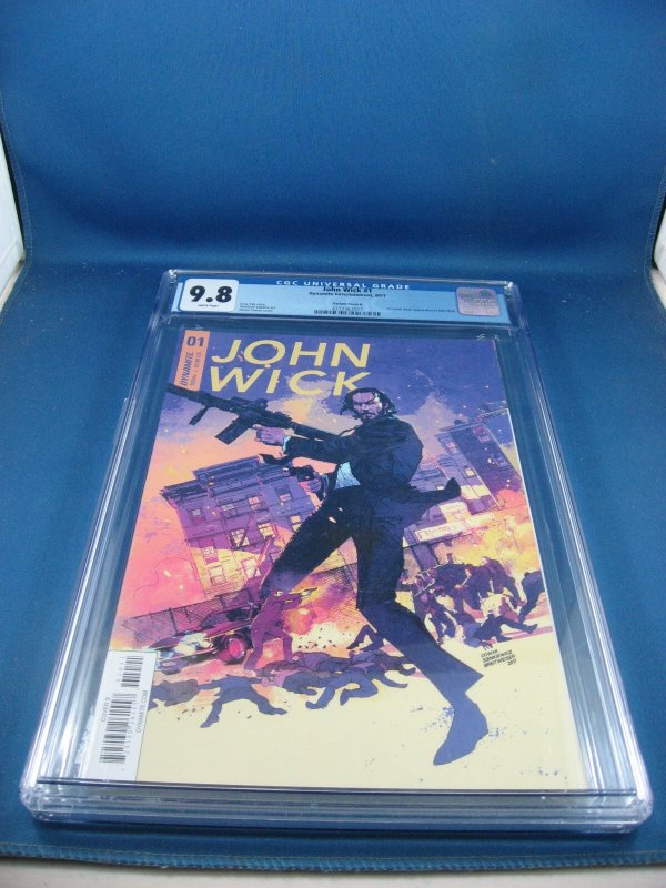 John Wick #1 (2017), CGC 9.8 graded comic book, Universal Blue label — front cover in its holder