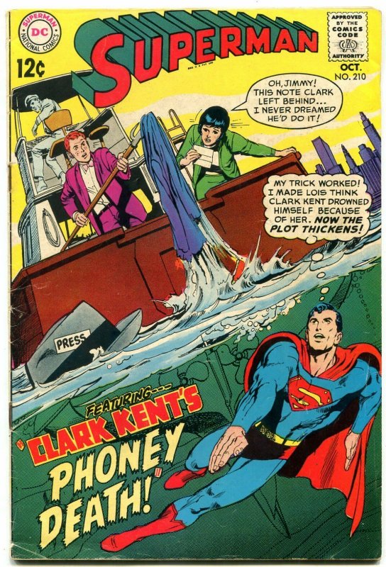 Superman #210 (DC Comics, 1968), raw comic book in VG condition — front cover