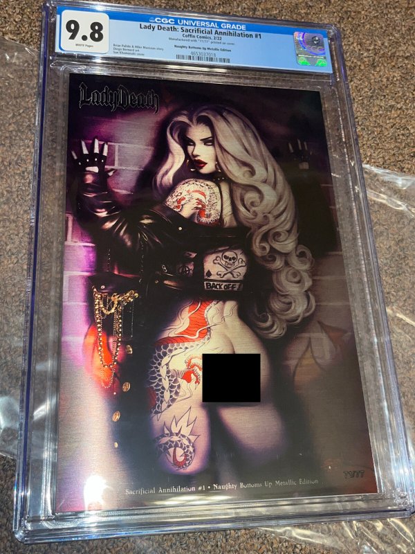 Lady Death Sacrificial Annihilation #1, CGC 9.8 graded comic book, Universal Blue label — front cover in its holder