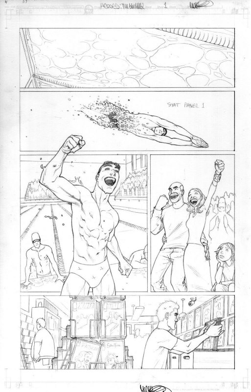 Heroes TV Show (Web Comic) 'Swimmer' 5 Page Story - Signed art by Micha Gunnell, raw, ungraded comic book — front cover