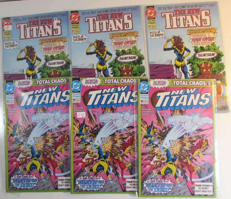 The New Titans Lot of 6 #87 x3, 90 x3 DC (1992) 2nd Series Comic Books (DC Comics, 1992), raw, ungraded comic book — front cover