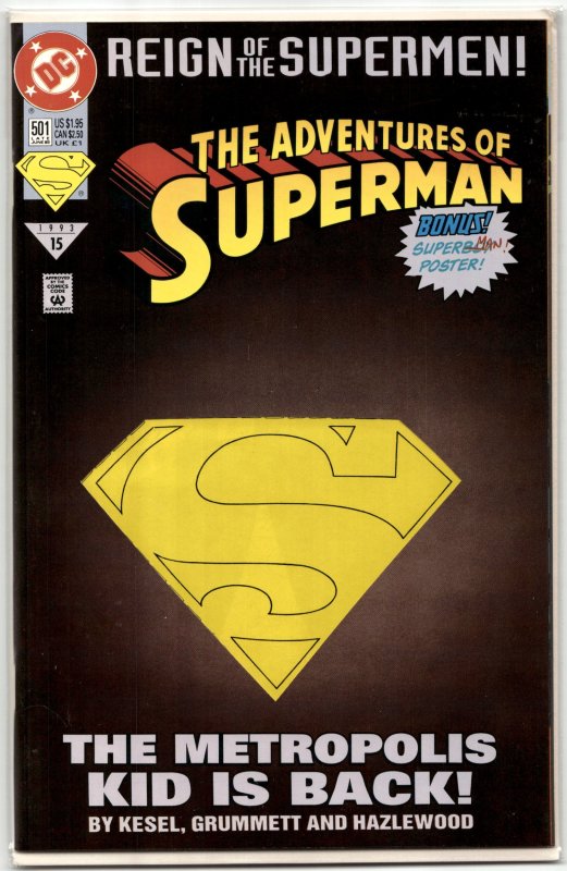 Adventures of Superman #501 (DC Comics, 1993), raw, ungraded comic book — front cover