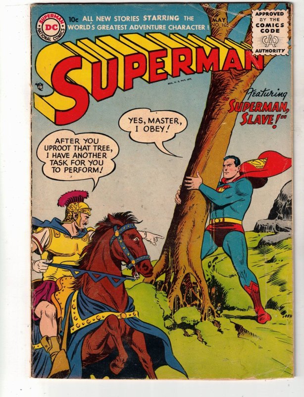 Superman #105 (DC Comics, 1956), raw comic book in VG/FN condition — front cover