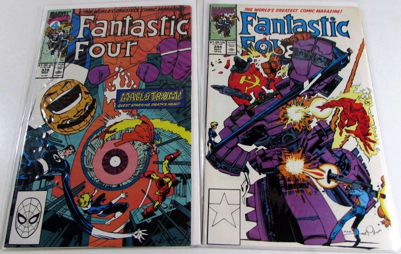 Fantastic Four Lot of 2 #338, 344 Marvel (1990) 1st Series 1st Print Comic Books (Marvel Comics, 1990), raw, ungraded comic book — front cover