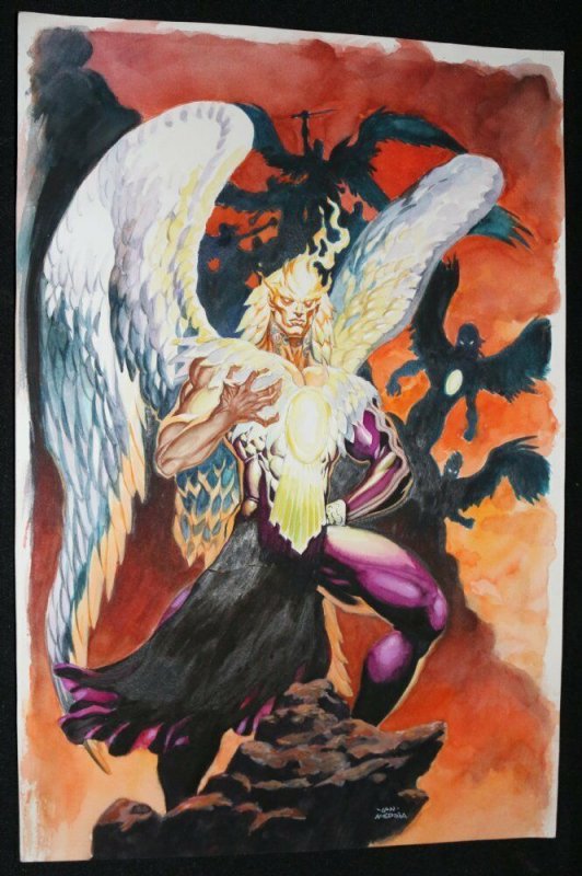 Crazy Angel Painted Art - Signed art by Lan Medina, raw, ungraded comic book — front cover
