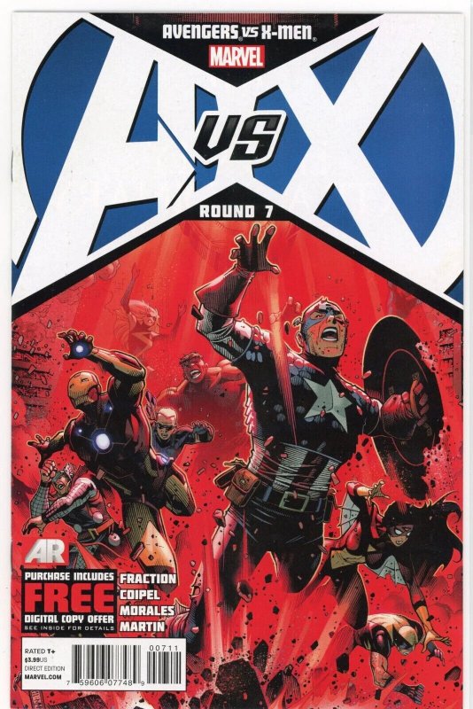 Avengers vs. X-Men #7 (Marvel Comics, 2012), raw comic book in VF+ 8.5 condition — front cover