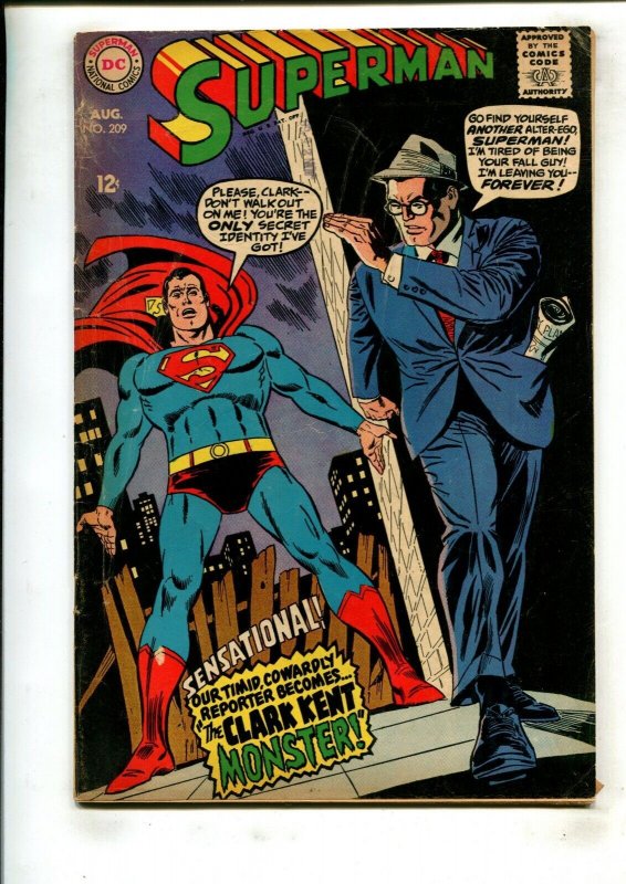 Superman #209 (DC Comics, 1968), raw comic book in 4.0 condition — front cover