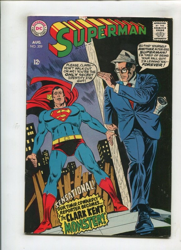Superman #209 (DC Comics, 1968), raw comic book in 6.5 condition — front cover