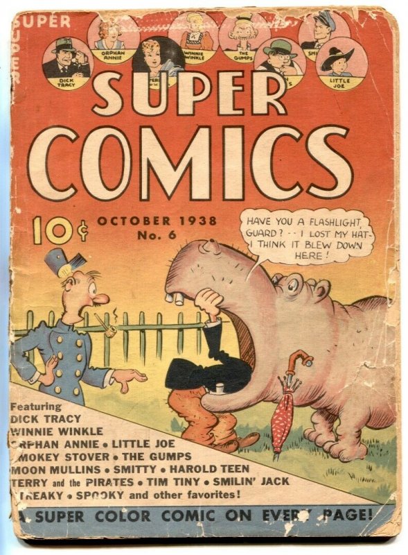 Super Comics #6 (1938), raw, ungraded comic book — front cover