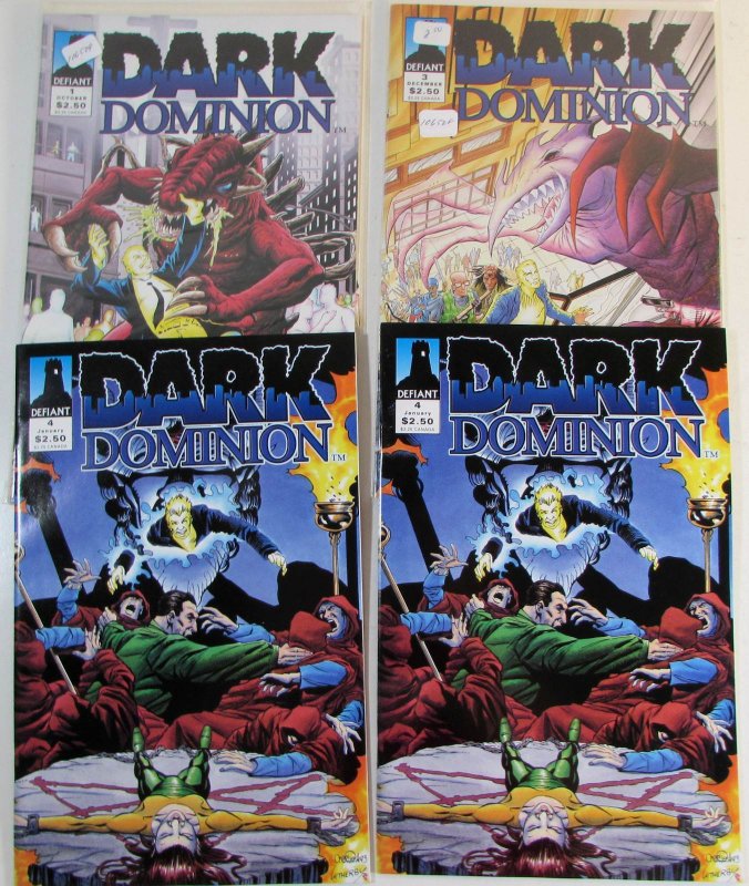1993 Dark Dominion Lot of 4 #1, 3, 4 x2 Defiant Comics 1st Print Comic Books (1993), raw, ungraded comic book — front cover