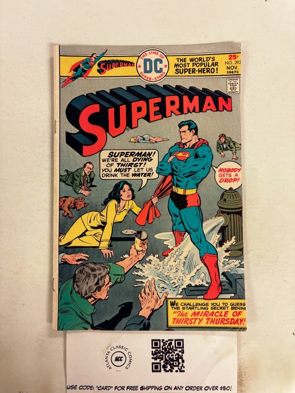 Superman #293 (DC Comics, 1975), raw comic book in VG condition — front cover