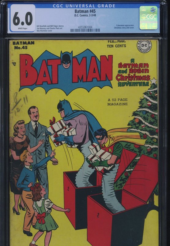Batman #45 (DC Comics), CGC 6.0 graded comic book, Universal Blue label — front cover in its holder