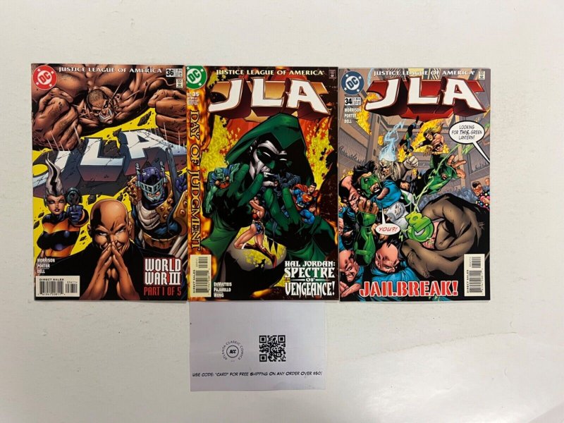3 JLA DC Comic Books #34, raw, ungraded comic book — front cover