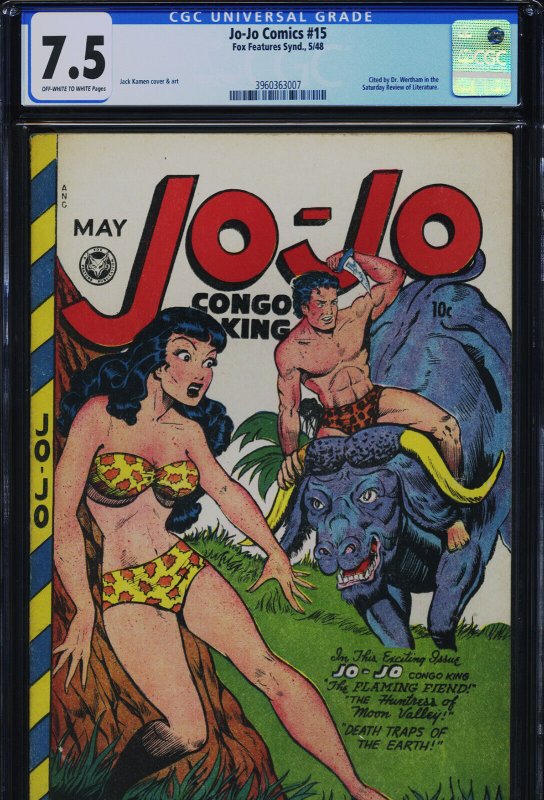 Jo-Jo Comics #15, CGC 7.5 graded comic book, Universal Blue label — front cover in its holder