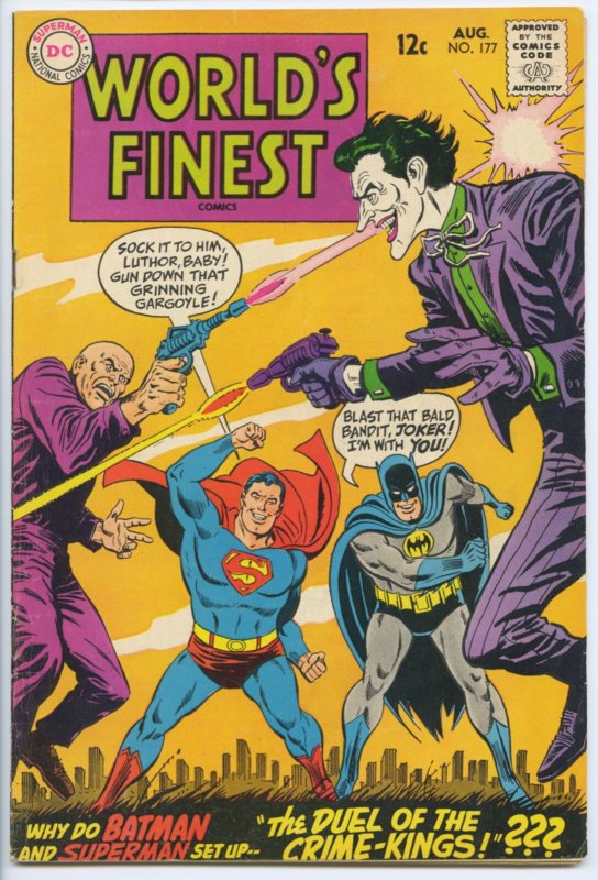 World’s Finest Comics #177 - 5.5, OW-W - Superman/Batman vs Joker/Luthor (DC Comics, 1968), raw comic book in 5.5 condition — front cover