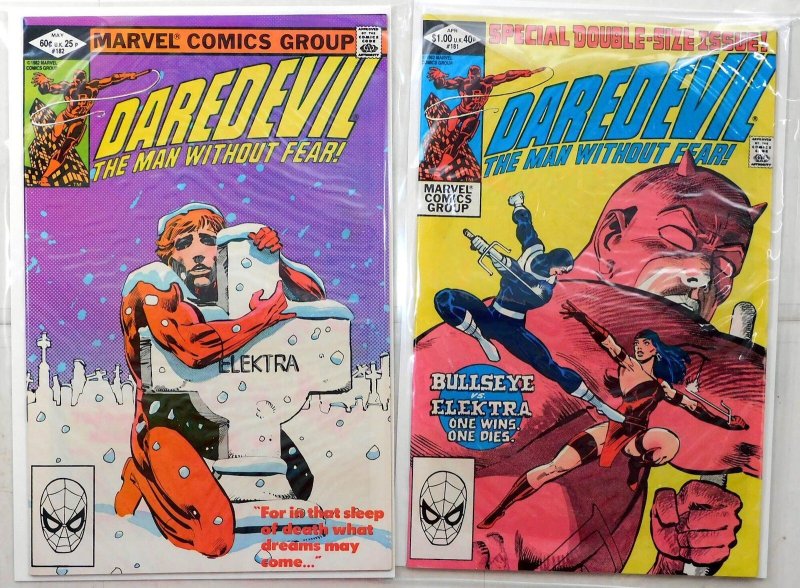 Daredevil Lot 2 #181, 182 1982 Marvel Frank Miller Key Death Kingpin Comics (Marvel Comics, 1982), raw, ungraded comic book — front cover