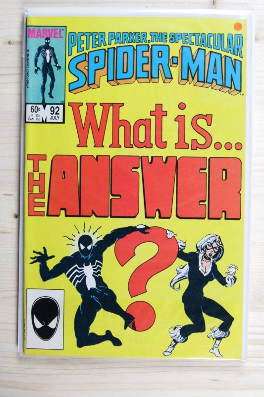 Peter Parker, the Spectacular Spider-Man #92 (Marvel Comics, 1984), raw comic book in NM- 9.2 condition — front cover