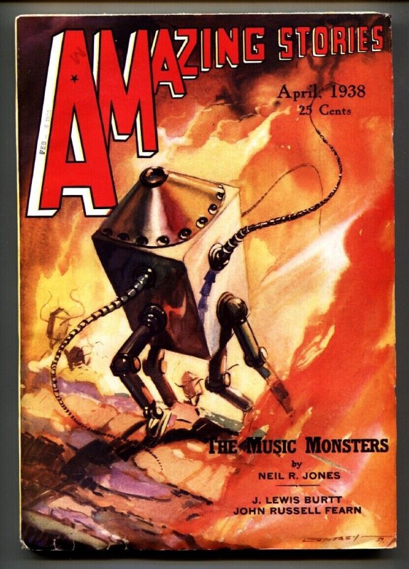 Pulp: Amazing Stories 1938 Apr-Robot Cover-High Grade Pulp Magazine (1938), raw, ungraded comic book — front cover