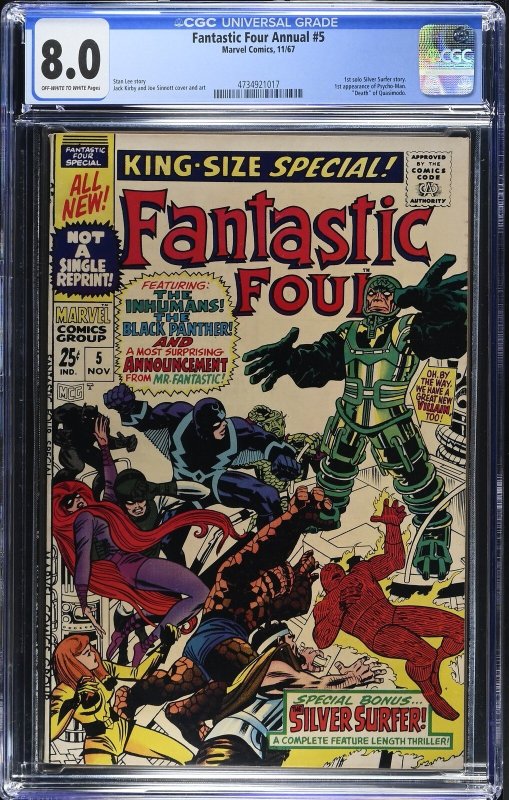 Fantastic Four Annual #5 (Marvel Comics, 1967), CGC 8.0 graded comic book, Universal Blue label — front cover in its holder