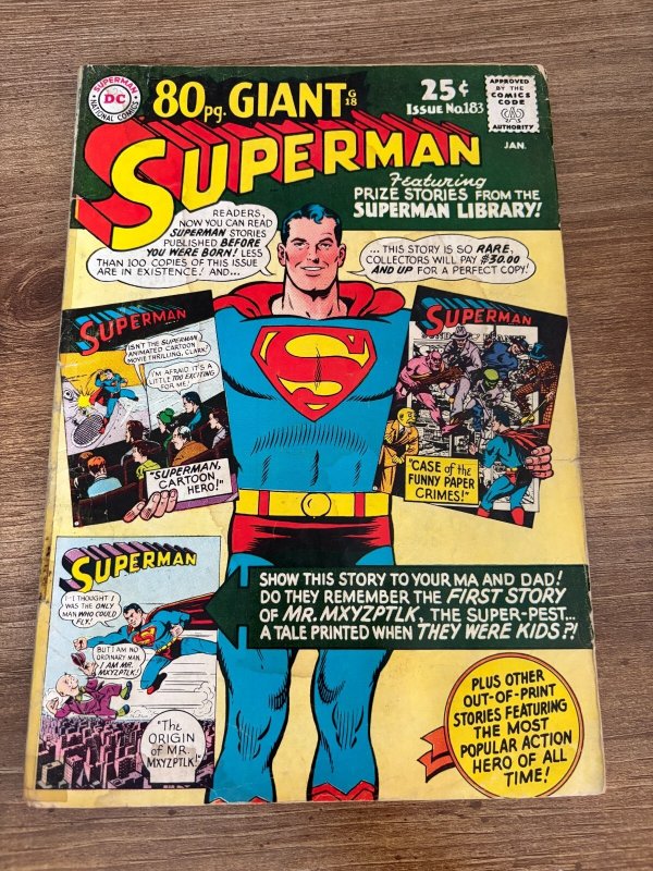 Superman #183 (DC Comics), raw comic book in VG- condition — front cover