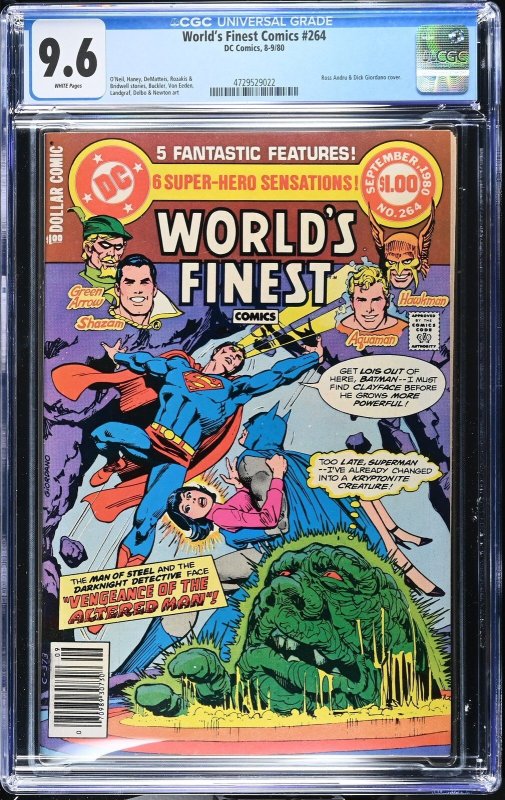 World's Finest Comics #264 (DC Comics, 1980), CGC 9.6 graded comic book, Universal Blue label — front cover in its holder