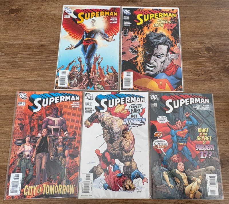 Lot of 5 Superman DC Comic Books # 655 656 657 658 659 NM 1st Prints 7 J440, raw comic book in NM condition — front cover